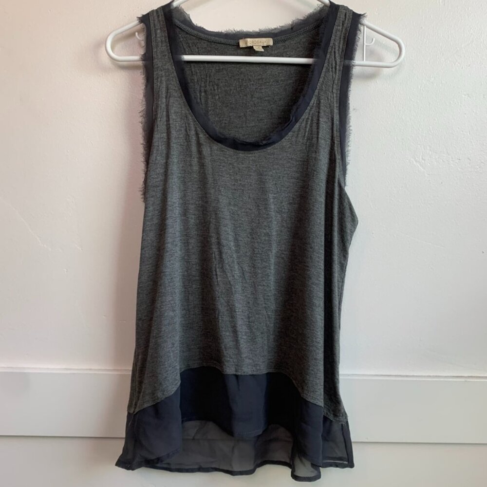 Bordeaux Gray Semi Sheer Trim Sleeveless Blouse